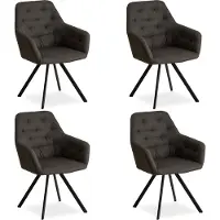 Homestyle4u Eetkamerstoelen van Linnen - 4 Stoelen - met armleuningen - Antraciet