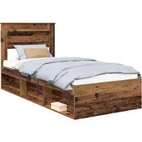 vidaXL Bedframe met hoofdeinde Oudhout 90 x 200 cm Massief grenenhout