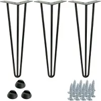 B&B Hairpin Series – Meubelpoot Set – 41 cm Hoog – 3-Poot Ontwerp – Staal & Poedercoating – Zwart