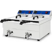 VERTES Friteuse Frituurpan Roestvrij staal 2x 10L (2x 3000W, 230V, koudzoneprincipe, temperatuur traploos regelbaar 50-250°C, aftapkraan, 2 frituurmandjes, werkt met olie en vloeibaar vet)