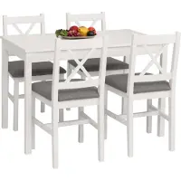 Mendler Eetkamer-set -F77, zitgroep Eetkamergroep, massief grenenhout Stof Landhuis 110 cm ~ wit Bekleding grijs