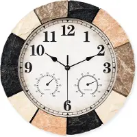 Sensahome Wandklok YS1001 – Waterdichte Steenlook Resin Buitenklok – Ronde Outdoor Klok – Ø33cm – Oranje