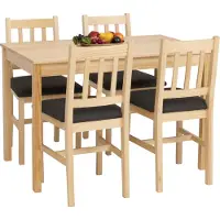 Mendler Eetkamer-set -F77, zitgroep Eetkamergroep, massief hout dennenhout Stof Landhuis 110 cm ~ naturel Bekleding zwart