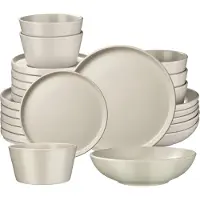 TecTake Serviesset Una - 24-delig - Aardewerk - 6 Persoons - Stijlvol en Duurzaam Servies - Bordenset met Grote en Kleine Borden, Kommen, Schaaltjes - Taupe
