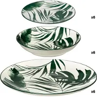 Secret De Gourmet Servies set Palm Leaf - 18-delig - groen - dinerservies - tafelservies - 6 personen