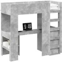 vidaXL Stapelbedframe met Bureau Beton Grijs 75 x 190 cm Bewerkt hout