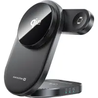 Swissten Magbase 3 in 1 Draadloze Oplader Opvouwbaar - 27W - Geschikt voor iPhone 12/13/14/15/16/17, Airpods en Apple Watch - Zwart