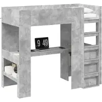 vidaXL Stapelbedframe met Bureau Beton Grijs 90 x 190 cm Bewerkt hout
