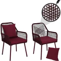 Mendler Set van 2 tuinstoelen -O12, outdoor zit-/rugkussens aluminium touwvlechtwerk ~ bordeaux, bekleding bordeaux