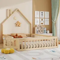 STILVORA Huisbed 140x200 cm – Kinderbed Met Schoorsteenontwerp – Laag Bed Met Lattenbodem – Met Veiligheidshekje – Voor Kinderkamer – Grenenhout – Naturel –Zonder matras