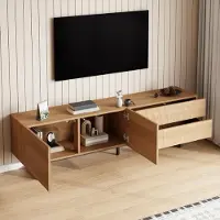 STILVORA Tv Meubel - 3D Golfstructuur Met Deuren En 2 Lades - Kabeldoorvoer Voor Woonkamer - Spaanplaat - Naturel - 180x38x51,5 Cm