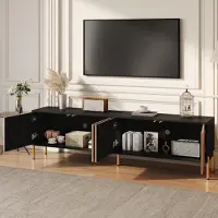 STILVORA Tv-Meubel - Gestructureerde Deuren En Goudkleurige Poten - Dichte Opbergruimte Voor Woonkamer - Spaanplaat - Zwart;Naturel - 179x35x53,5 Cm