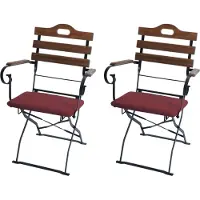 Mendler Set van 2 biertuinstoelen -J40, klapstoel tuinstoel, horecakwaliteit acacia ~ lichtbruin, bekleding rood