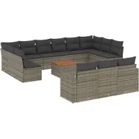 vidaXL 14-delige Loungeset met kussens poly rattan grijs