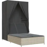 vidaXL Ligbed tweepersoons met dak en gordijn poly rattan lichtgrijs
