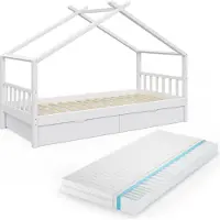 VitaliSpa Design Huisbed – 90x200 cm met 2 laden en matras Wit