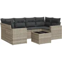 vidaXL 7-delige Loungeset met kussens poly rattan lichtgrijs