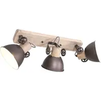 Steinhauer Plafondspot Gearwood, 3-lamps langwerpig antraciet dimbaar, hout licht, Woon-/ Eetkamer, Hout, Vintage, buitenspot