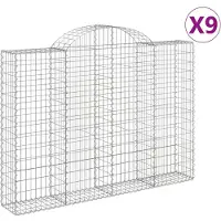 vidaXL Gabionen met boogvorm, 9 stuks, 200x30x140/160 cm, verzinkt staal