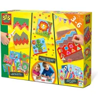 SES Creative - Ik leer knippen, mozaïeken en prikken - 3-in-1 - knip set met veilige schaar, prik set en mozaïek set - knutselpakket - speelgoed 3 jaar