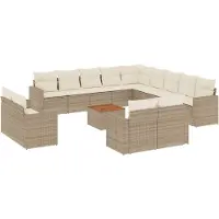 vidaXL 14-delige Loungeset met kussens poly rattan beige