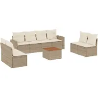 vidaXL 9-delige Loungeset met kussens poly rattan beige