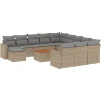 vidaXL 13-delige Loungeset met kussens poly rattan beige
