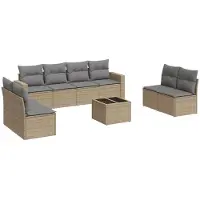 vidaXL 9-delige Loungeset met kussens poly rattan beige