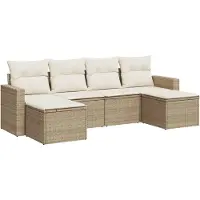 vidaXL 6-delige Loungeset met kussens poly rattan beige