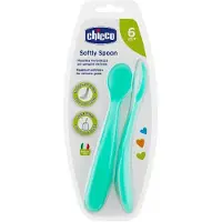 Chicco lange siliconen voedingslepel vanaf 6 maanden 2 stuks in turkoois
