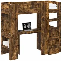vidaXL Stapelbedframe met Bureau Rook Eiken 75 x 190 cm Bewerkt hout