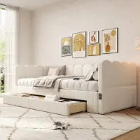STILVORA Daybed 90x200 Cm – Uittrekbaar Tot 180x200 Cm – Met Usb En Type C – 2 Opberglades – Met Lattenbodem – Zonder Matras – Linnen Beige