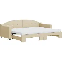 vidaXL Slaapbank met onderschuifbed en matrassen 80x200 cm stof crème