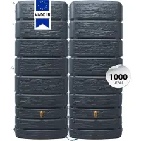Graf SLIM STONE DECOR wandtank SET 1000 L graphite grey, 2 x SLIM STONE DECOR 500 L incl. koppelstuk - stijlvolle regenton tegen de muur voor regenwater - steendecor in antraciet met kraan en deksel