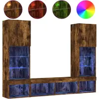 vidaXL 5-delige tv-wandmeubelset met LED bewerkt hout gerookt eiken