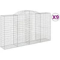 vidaXL Gabionen met boogvorm, 9 stuks, 300x50x160/180 cm, verzinkt staal