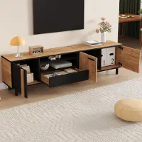 STILVORA TV-kast 180x32,5x50 cm. Dressoir/TV-meubel met 3 kastjes en 1 lade. TV-tafel/TV-standaard met 5 steunpoten, geschikt voor televisies tot 80 inch. Woonkamerkast van massief hout, kleur zwart