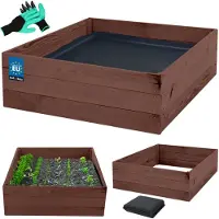 KOTARBAU Diepe Bed Houten Bloembak 120x120x27cm Ge?mpregneerde Plantenbakken Bruin Verhoogd