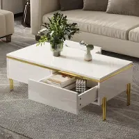 STILVORA Salontafel - Hoogglans Met Dubbele Lades - Moderne Look Voor Woonkamer - Spaanplaat;Goud - 100x50x36 Cm - Wit