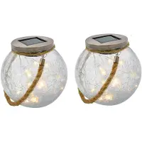 Lumisky Set of 2 solar balls - - CRACK BALL CORD - H13 cm - Cracked glass to place - Micro rope handle - Warm white LED
