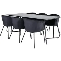 Ebuy24 PippiBL eethoek eetkamertafel zwart en 6 Berit eetkamerstal velours zwart.