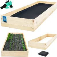 KOTARBAU Houten plantenbed, laag plantenbed, 240 x 120 x 27 cm, natuurlijke kleur, grote plantenbakken voor kruiden, verhoogde bedden voor tuin, groenteteelt, groentebak +