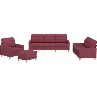 vidaXL 4-delige Loungeset met kussens stof wijnrood