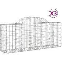 vidaXL Gabionen met boogvorm, 3 stuks, 200x50x80/100 cm, verzinkt staal