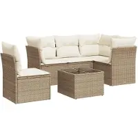 vidaXL 6-delige Loungeset met kussens poly rattan beige