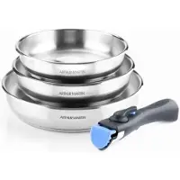 Arthur Martin Set of 3 frying pans 20-24-26 cm AM1410 - Stainless steel - Removable handle - All hobs including induction