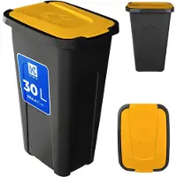 Kadax Vuilnisemmer voor afvalscheiding, 30 liter, robuuste afvalcontainer met luchtdicht klapdeksel, afvalcontainer voor afvalscheidingssysteem, afvalemmer van kunststof (1, geel deksel)
