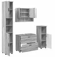 vidaXL Badkamermeubel Set met lade met plank 4 pcs Grijs Sonoma