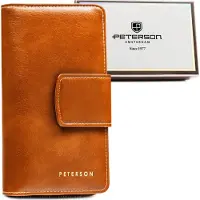 Peterson Portefeuilleserie - Bruine Verticale Damesportefeuille - Kunstleer - Zipper en Sluiting
