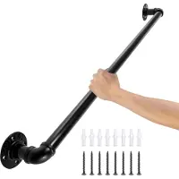 Vevor Pijp Trapleuning 0,9 m Leuningen Trappen Binnen Zwart Outdoor Indoor Universele Trapleuning Gemaakt van Koolstofstaal en Matte Afwerking met 200 kg Laadvermogen voor Binnen- en Buitenleuningen